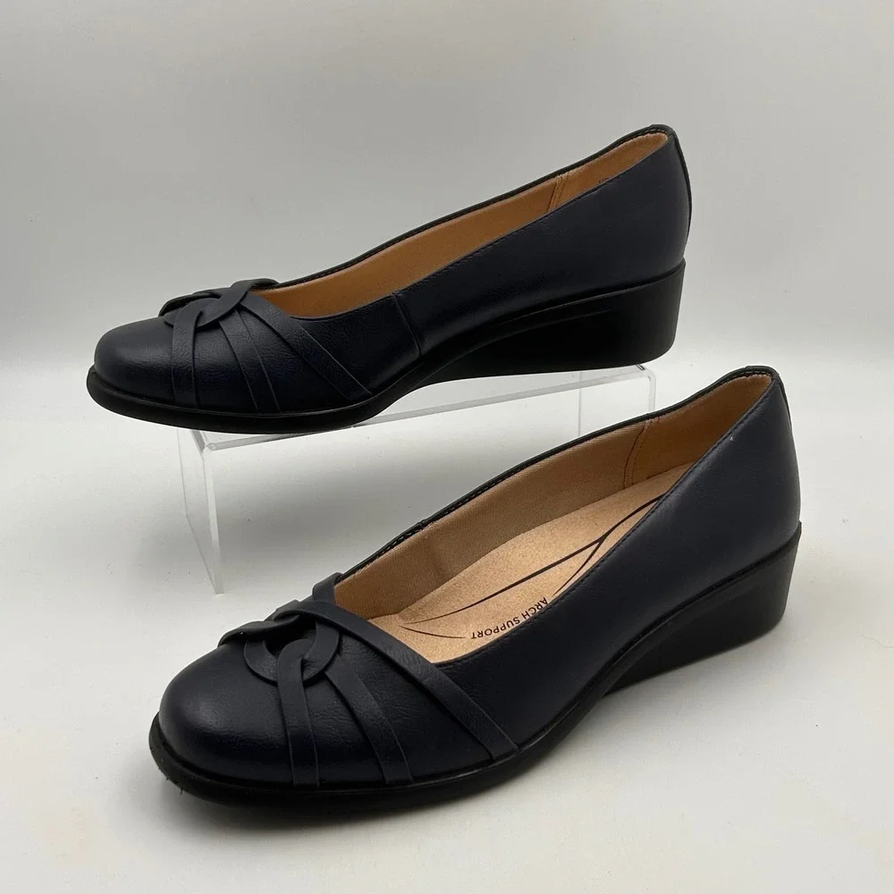 LifeStride‎ Jorie Wedge Pumps Women 10W Navy Blue Knotted Comfort Career Classic